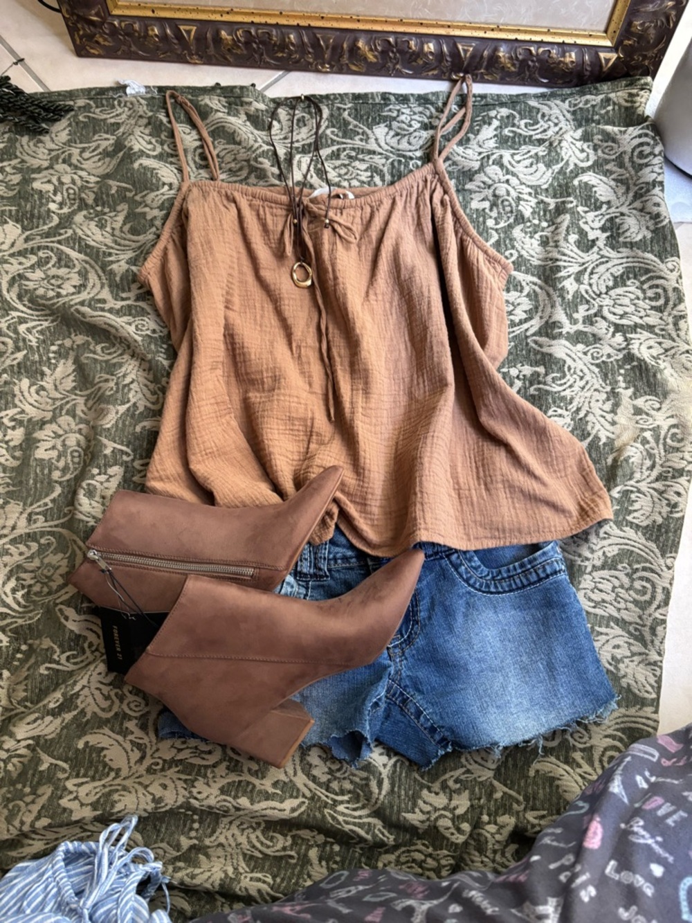 H&M Tan Spaghetti Strap Gauze Camisole